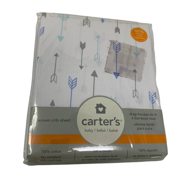Carter's Woven Crib Sheet 100% Cotton Arrow Print Fit Standard Crib Mattress NEW - Picture 1 of 3